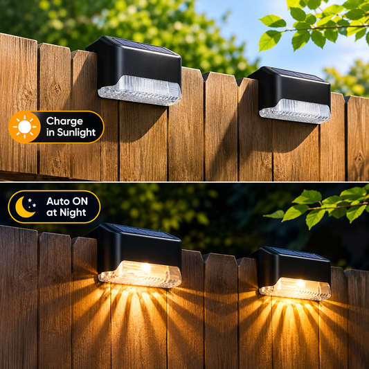 **Pack of 4 Waterproof Solar LED Step Lights for Outdoor Stairs, Fence, Deck, Garden & Balcony Dรฉcor**