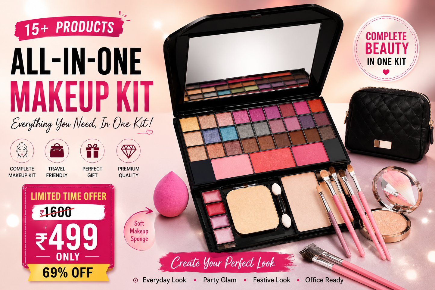 💄 15+ Products All-in-One Makeup Kit – Complete Beauty Kit at ₹599
