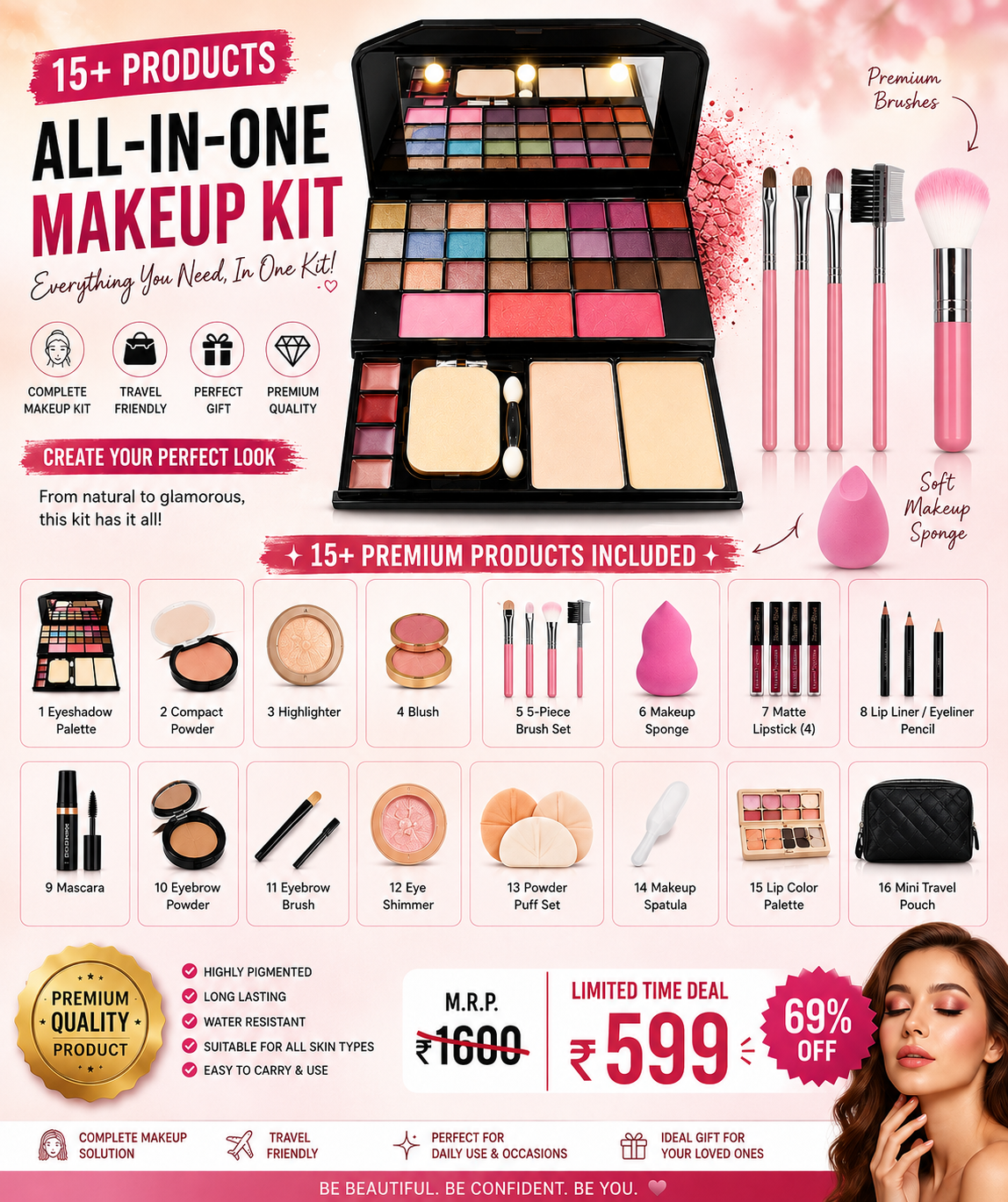 💄 15+ Products All-in-One Makeup Kit – Complete Beauty Kit at ₹599