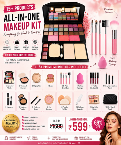 💄 15+ Products All-in-One Makeup Kit – Complete Beauty Kit at ₹599