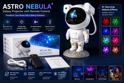Astronaut Galaxy Star Projector Night Light – 360° Rotating LED Projector with Remote & Timer ✨