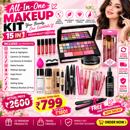 💄 15+ Products All-in-One Makeup Kit – Complete Beauty Kit at 799  | Get a FREE Hair Straightener