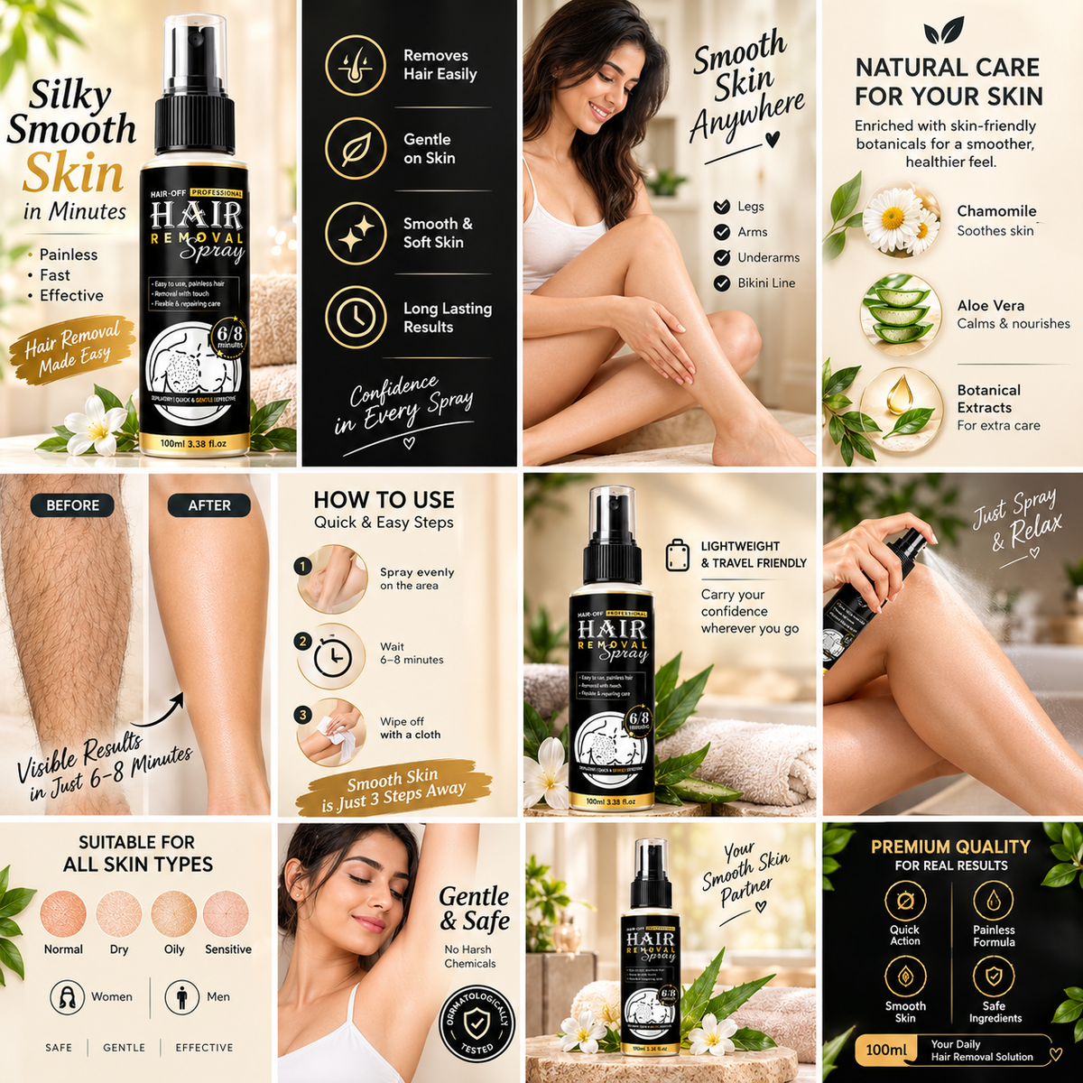 Hair-Off Professional Hair Removal Spray – Quick & Easy Hair Removal for Men & Women | 100ml