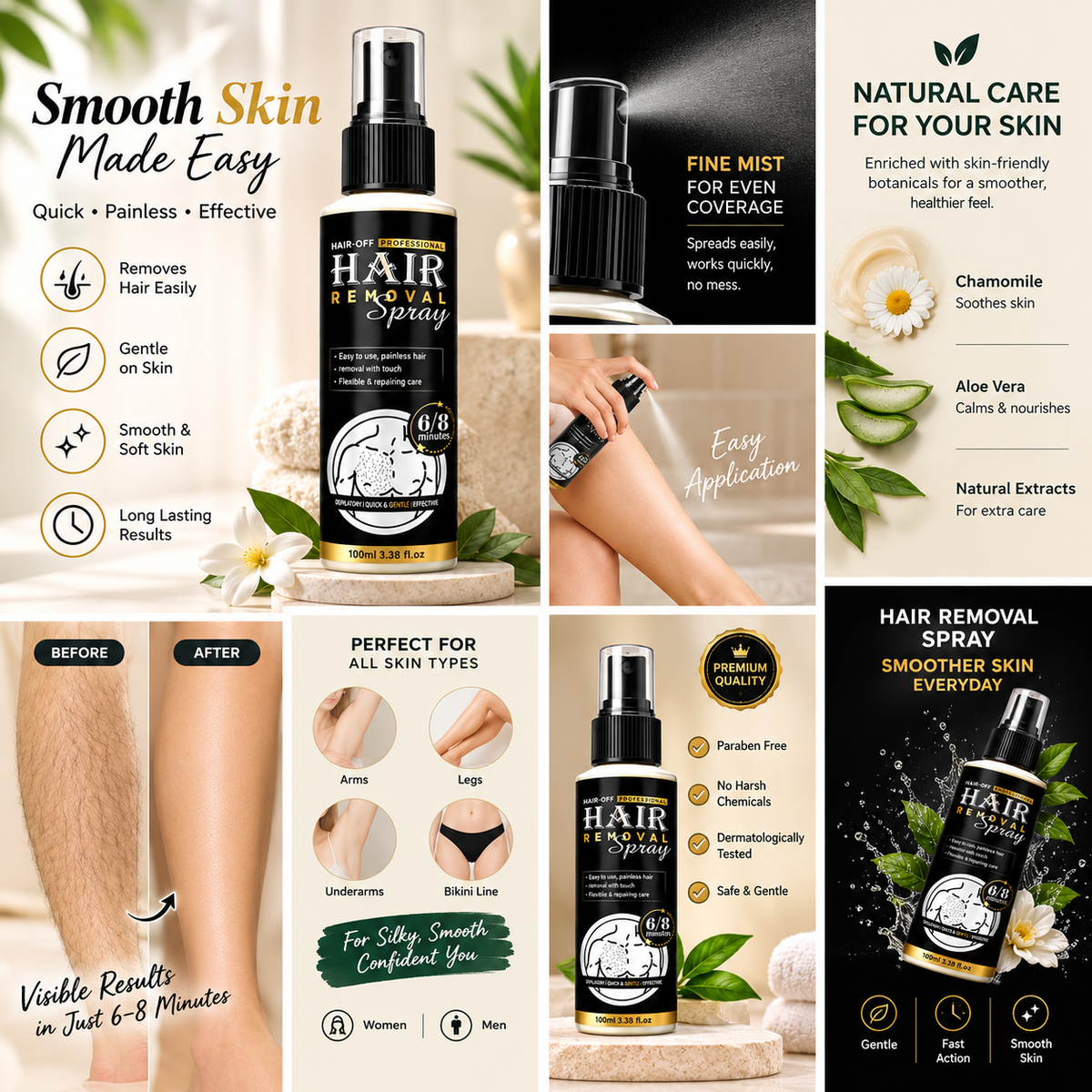 Hair-Off Professional Hair Removal Spray – Quick & Easy Hair Removal for Men & Women | 100ml