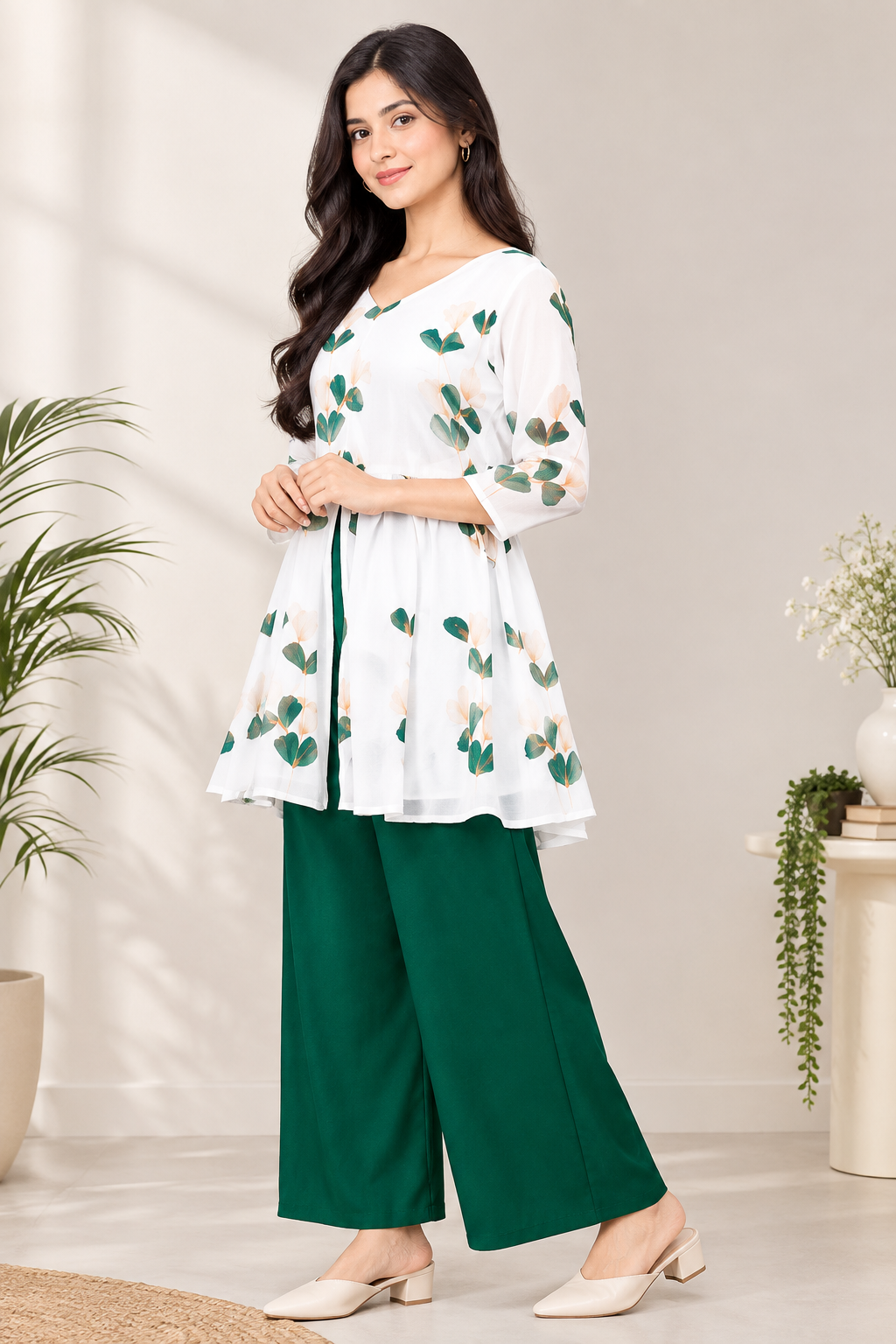 Floral Printed Top & Palazzo Set for Women & Girls | Botanical Georgette Clothing Set