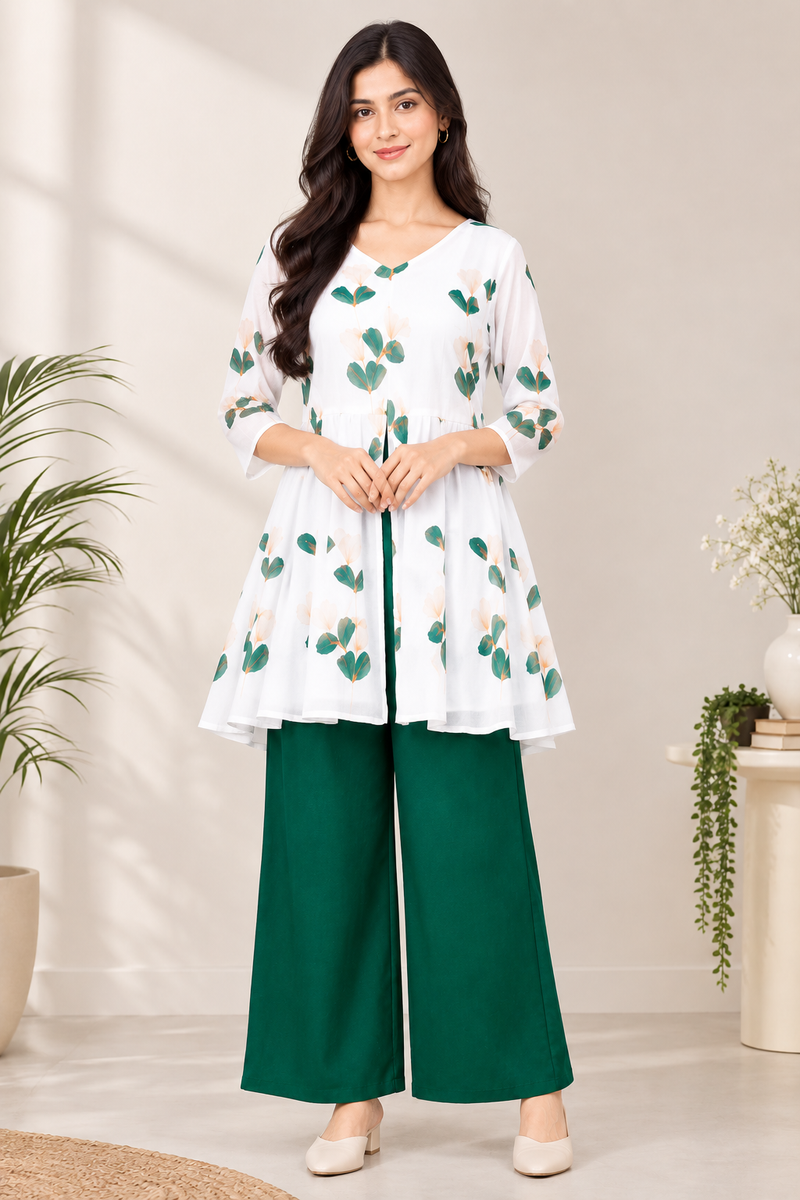 Floral Printed Top & Palazzo Set for Women & Girls | Botanical Georgette Clothing Set