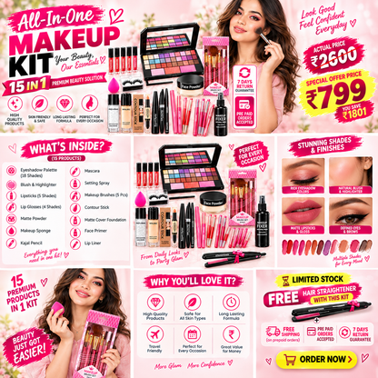 💄 15+ Products All-in-One Makeup Kit – Complete Beauty Kit at 799  | Get a FREE Hair Straightener