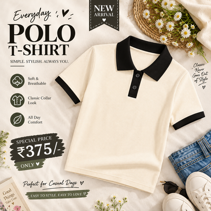 Women’s Ribbed Polo T-Shirt | Korean Style Collared Half Sleeve Top
