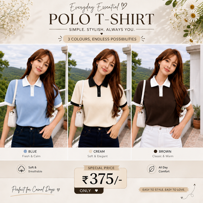 Women’s Ribbed Polo T-Shirt | Korean Style Collared Half Sleeve Top