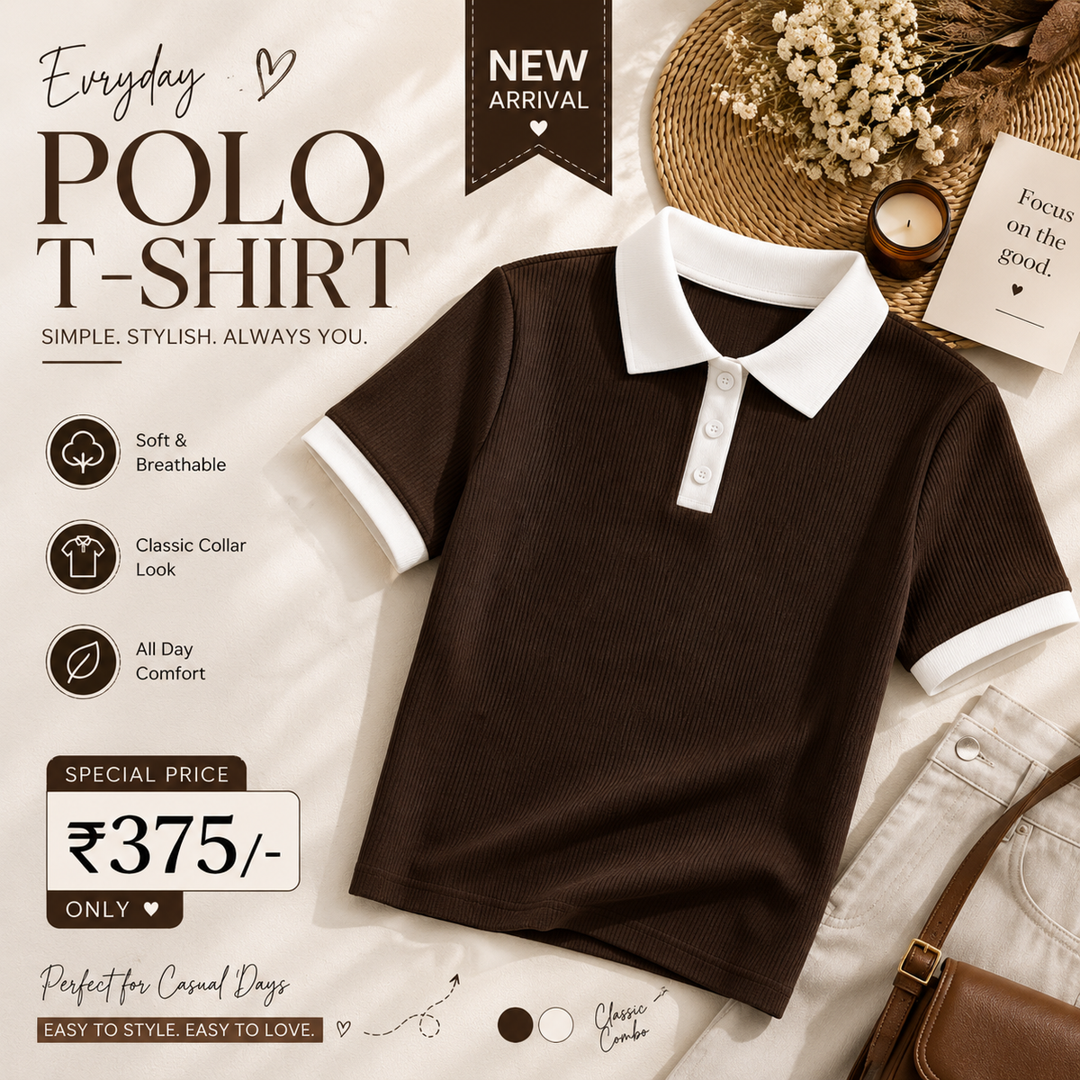 Women’s Ribbed Polo T-Shirt | Korean Style Collared Half Sleeve Top