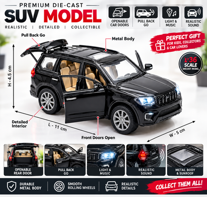 Scorpio-N Die Cast Metal Toy Car | 1:36 Scale | Pull Back & Openable Doors