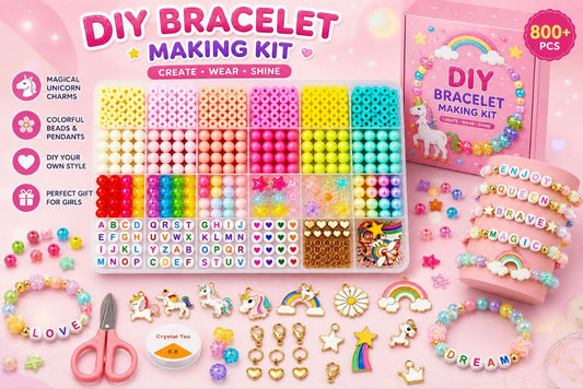 DIY Bracelet Making Kit for Kids + Colorful Beads, Letter Beads, Unicorn