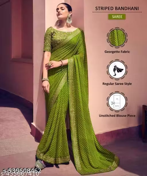 Bandhani Printed Georgette Saree with Banarasi Lace Border & Unstitched Blouse Piece™ | New Arrival | Click Craze™