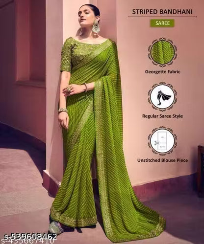 Bandhani Printed Georgette Saree with Banarasi Lace Border & Unstitched Blouse Piece™ | New Arrival | Click Craze™