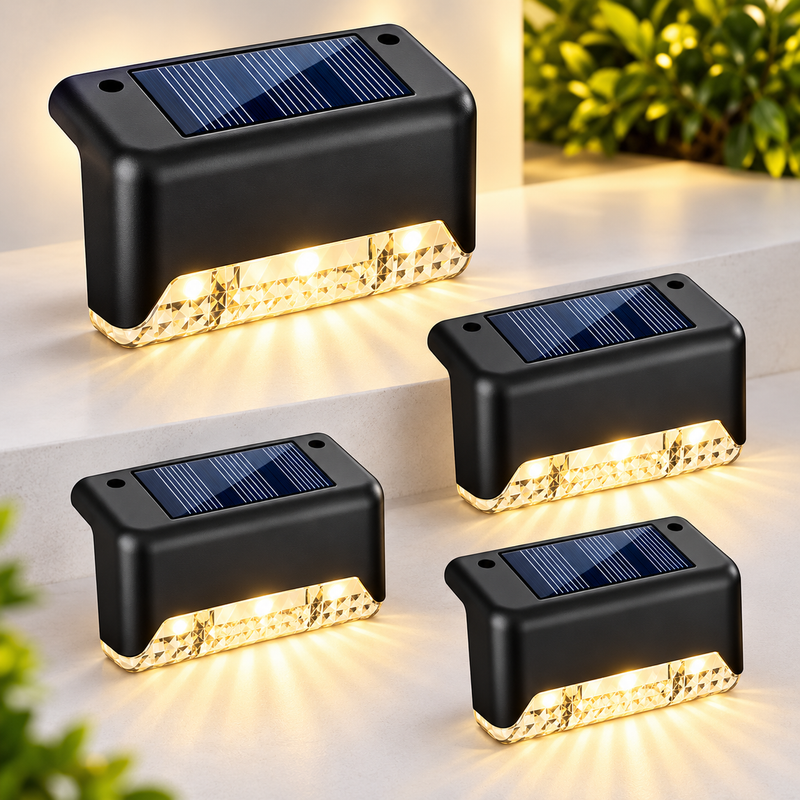 **Pack of 4 Waterproof Solar LED Step Lights for Outdoor Stairs, Fence, Deck, Garden & Balcony Décor**