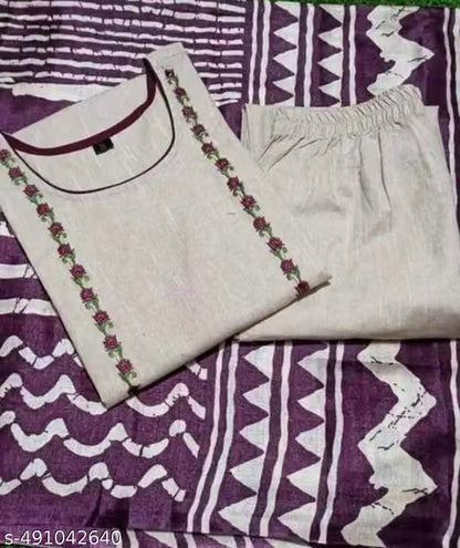 Elegant Purple & White Printed Cotton Suit Set with Dupatta™