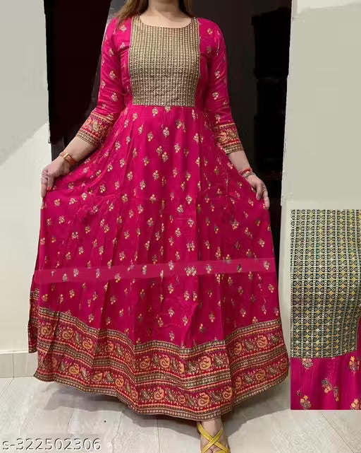 Stylish Magenta Printed Anarkali Gown with Ethnic Border™