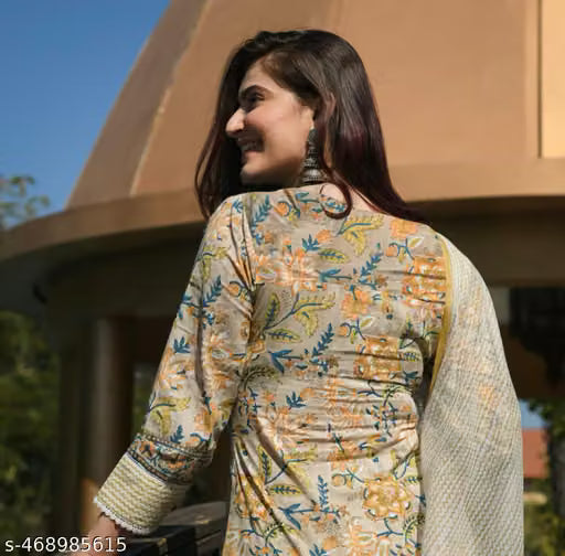 Floral Printed Cotton Suit Set with Dupatta™