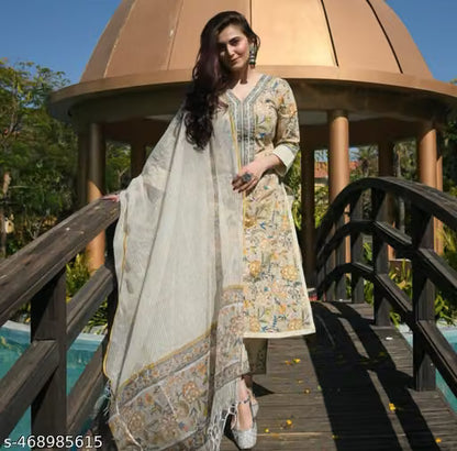 Floral Printed Cotton Suit Set with Dupatta™