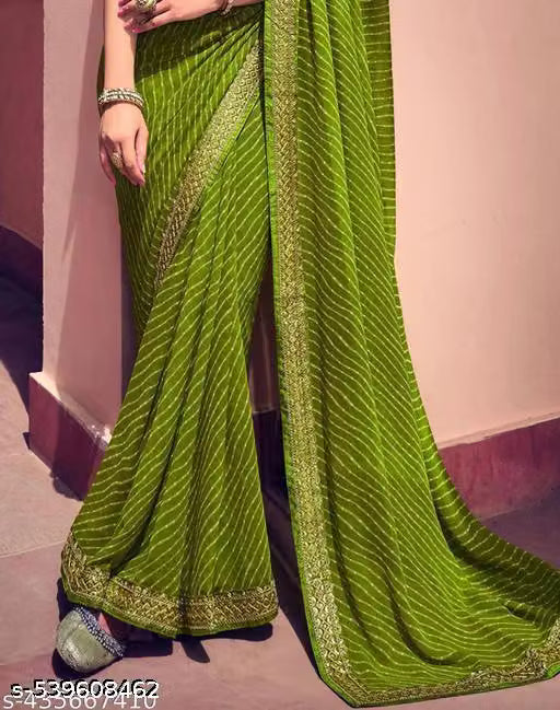 Bandhani Printed Georgette Saree with Banarasi Lace Border & Unstitched Blouse Piece™ | New Arrival | Click Craze™