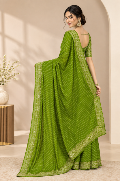Bandhani Printed Georgette Saree with Banarasi Lace Border & Unstitched Blouse Piece™ | New Arrival